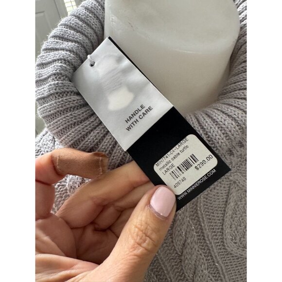 NWT Minnie Rose metallic cable turtleneck Large Grey - Picture 4 of 6
